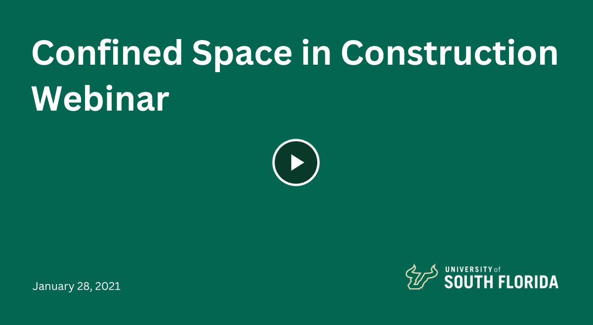 A presentation slide that reads "Confined Space in Construction Webinar"
