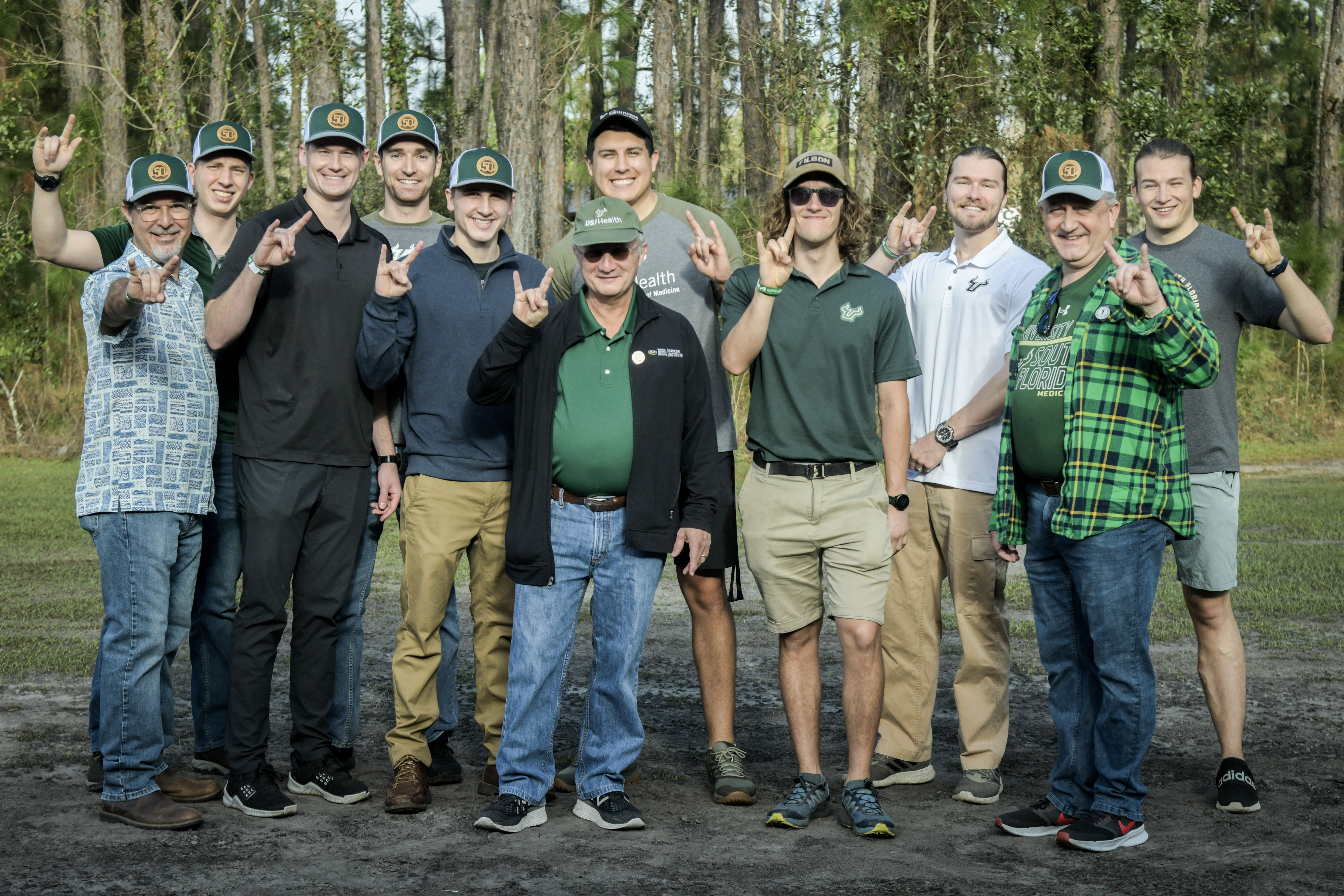 Group of USF Health individuals at the MCOM 50th Anniversary Clay Shooting event on January 25, 2024.