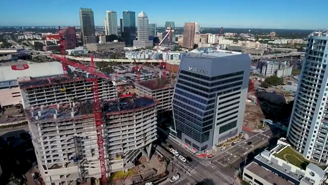 Aerial view of the USF building at downtown Tampa