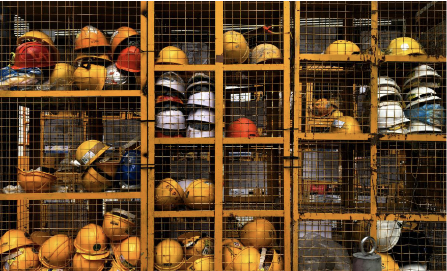 Construction hats in lockers