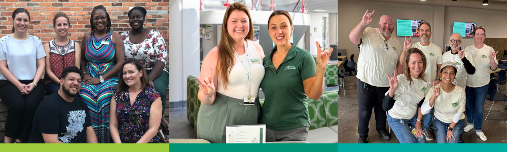 A decorative collage of three images showing COPH Alumni attending events and posing together