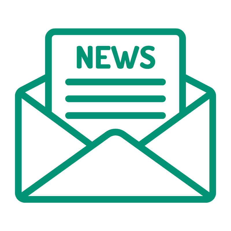 A symbol of a letter that reads "news" coming out of an envelope