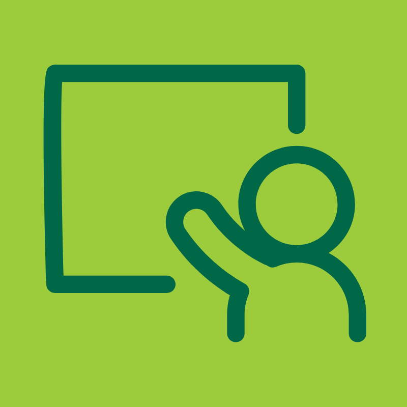 A symbol depicting a person giving a lecture