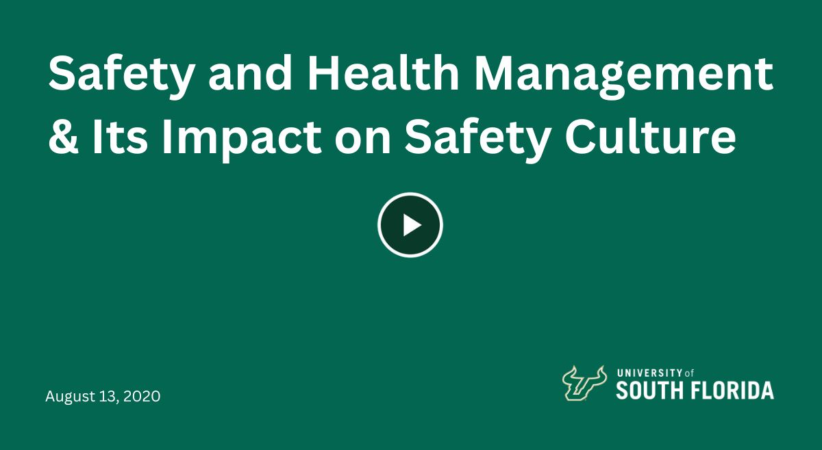 A presentation slide that reads "Safety and Health Management & Its Impact on Safety Culture"