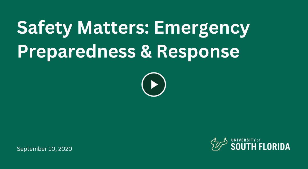 A presentation slide that reads "Safety Matters: Emergency Preparedness & Response"