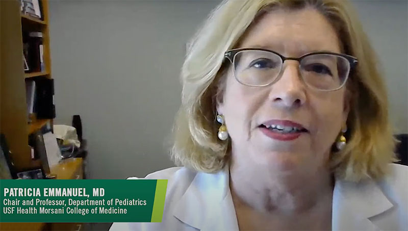 Dr. Patricia Emmanuel, chair of the USF Health Morsani Colege of Medicine's Department of Pediatrics, encourages parents or guardians to consider vaccinating eligible children 12 years or older against COVID-19 now that schools are reopening. 