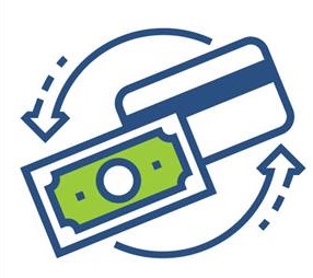 Illustration of a dollar bill and a credit card.