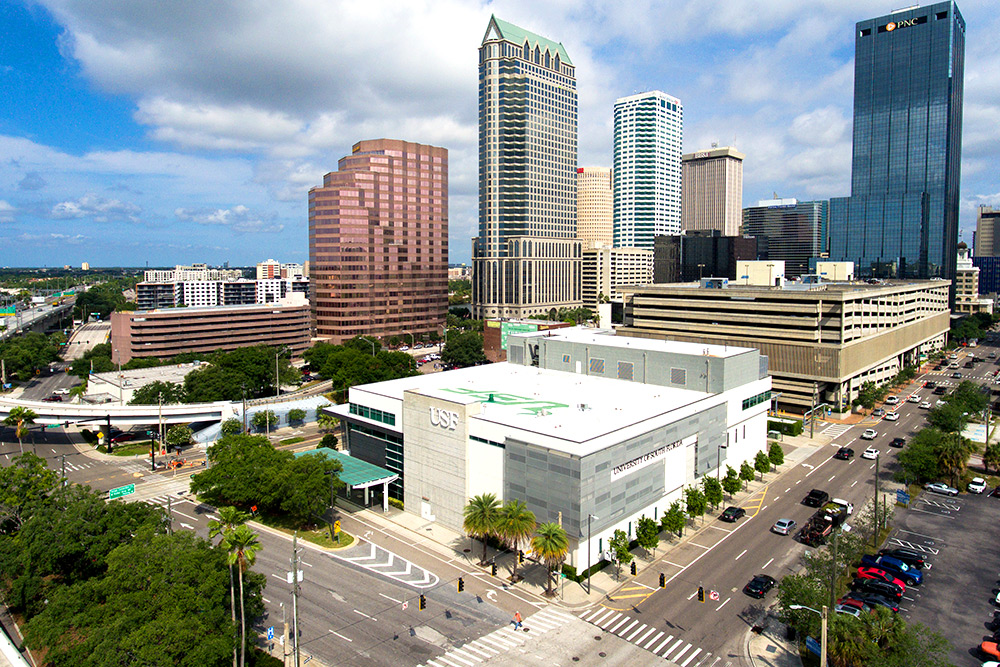 Aerial view of CAMLS building in downtown Tampa