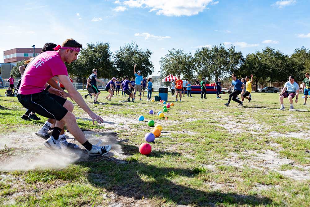 MCOM MD students playing dodgeball as part of the annual Collegia Olympics