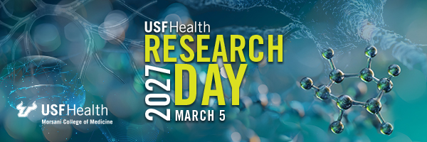 USF Health Morsani College of Medicine logo; USF Health Research Day 2027 March 5