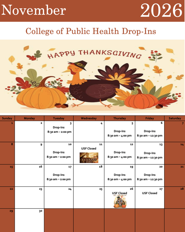 Decorative November 2026 calendar graphic with a Thanksgiving theme.