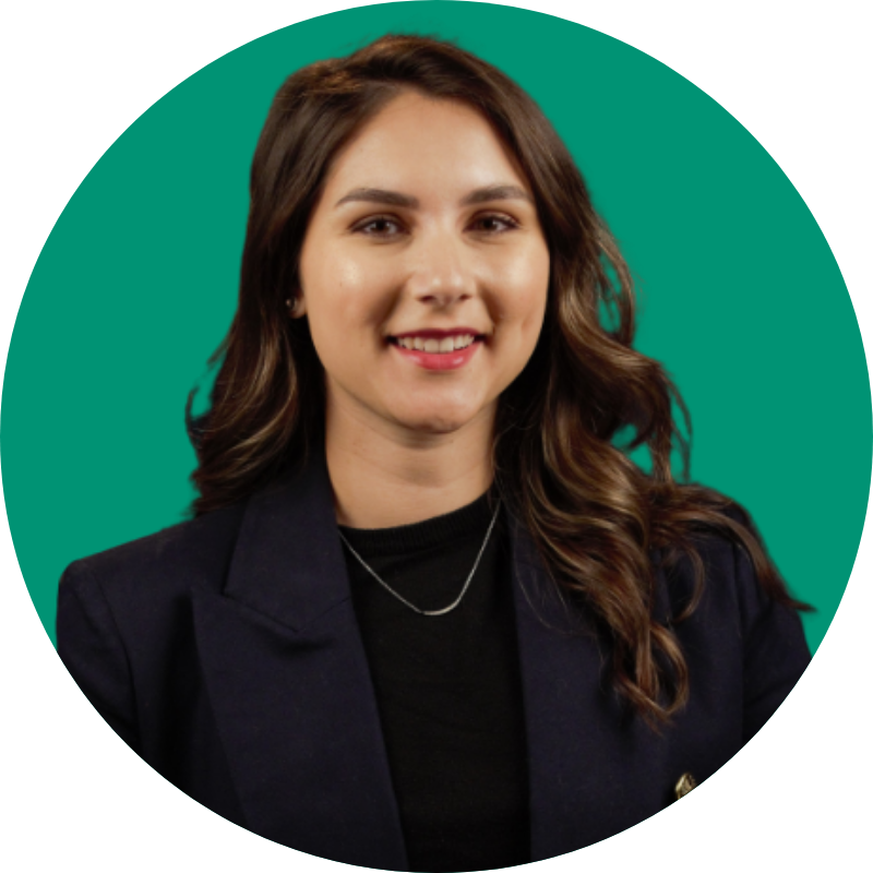 Headshot of Sophia Peerzada in front of a green background