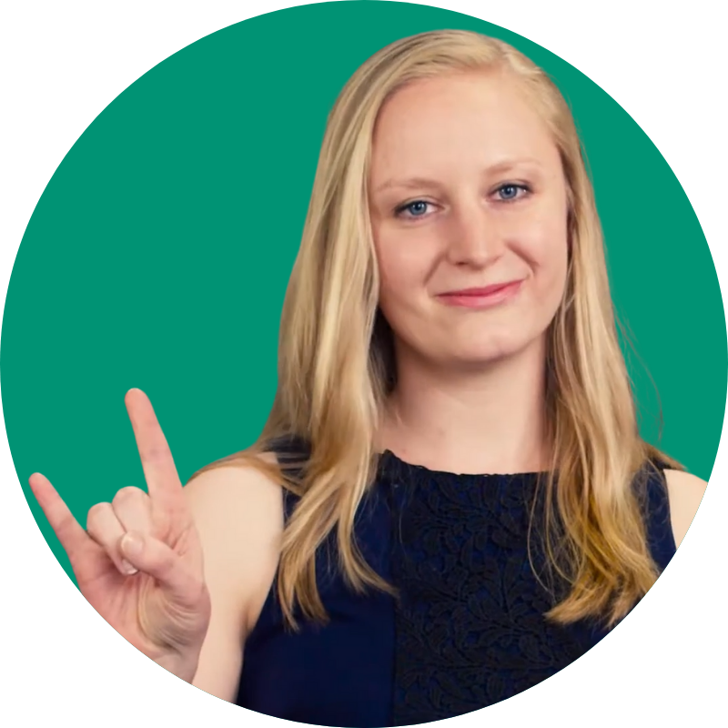 An image of Jennifer Stenback holding up the "Go Bulls" hand symbol in front of a green backdrop