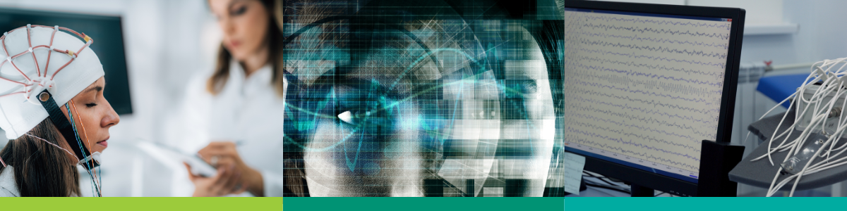 A collage of imagery depicting neuromarketing and electroencephalography (EEG)