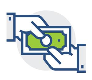 Illustration of two hands holding a dollar.