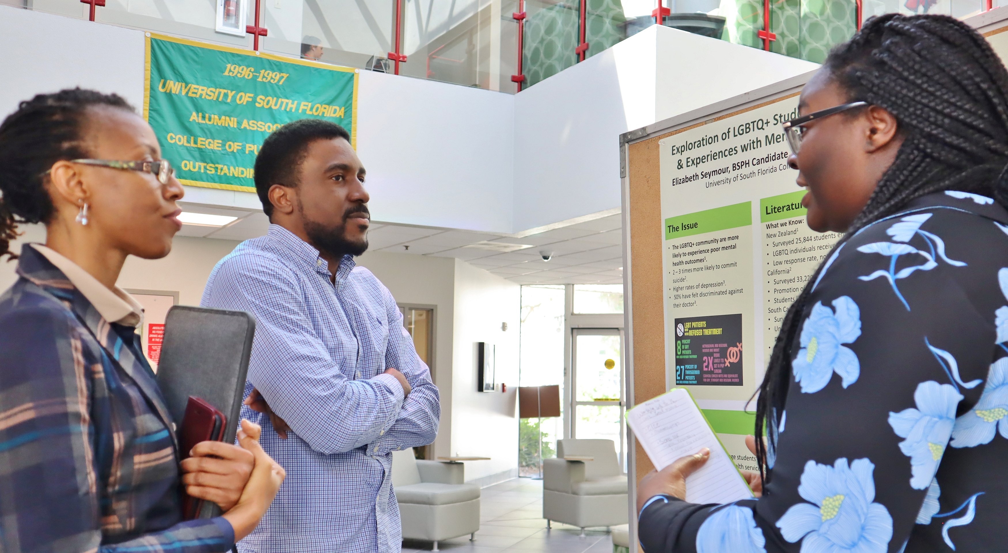 A student presenting a project for the Chiles Center Lecture in 2019