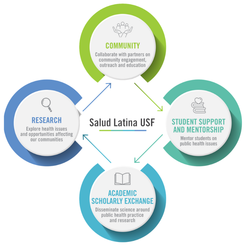 A visual representation of the four pillars of Salud Latina
