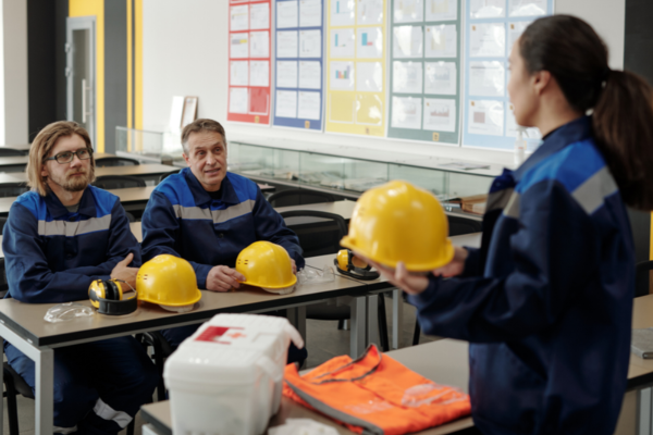 Construction workers in a classroom setting