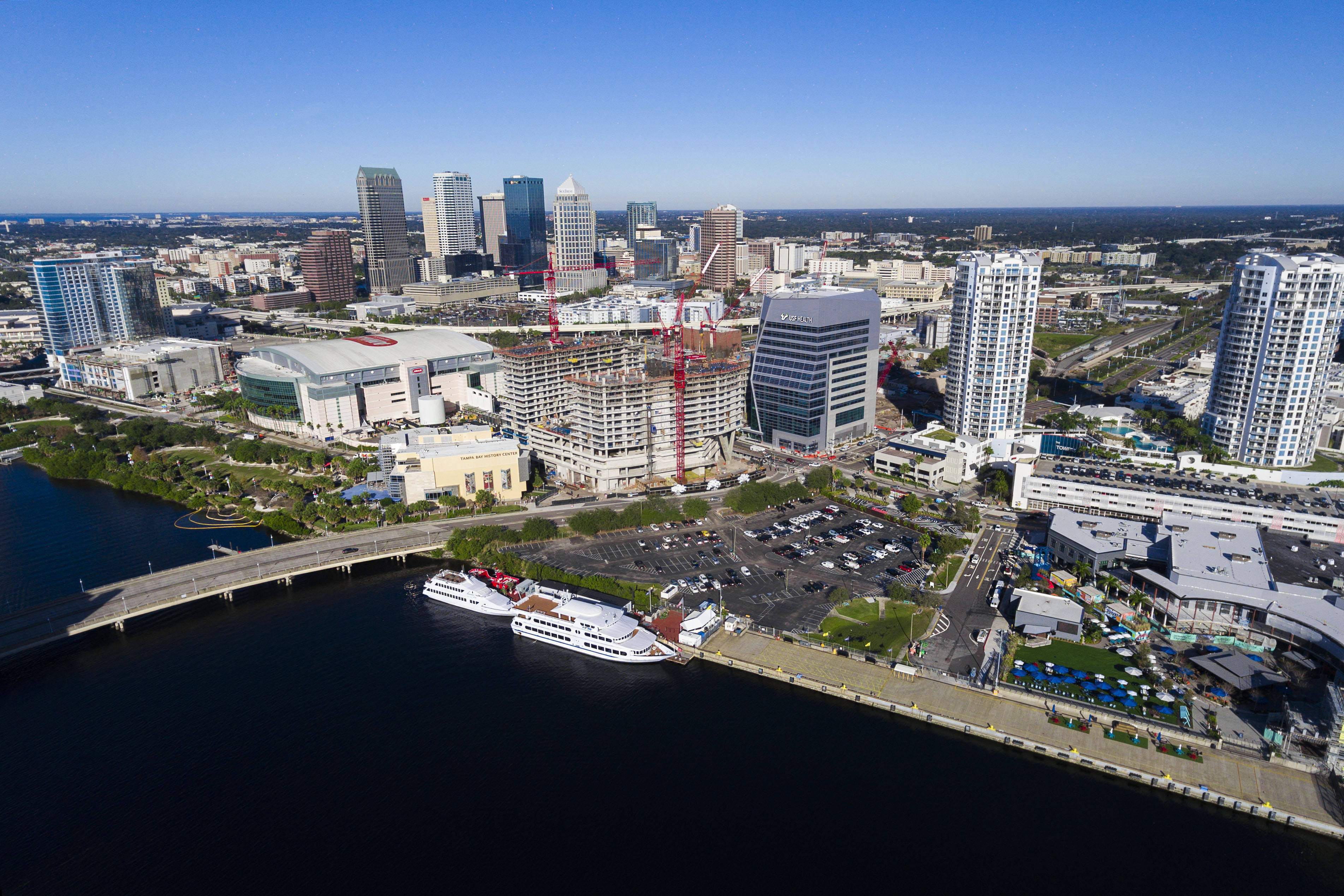 Tampa Bay waterfront with USF Health Waterstreet