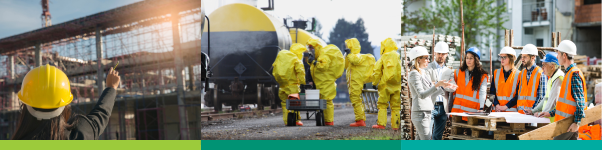 A collage of three images depicting workplace safety and OSHA training.